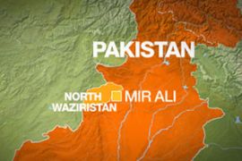 Pakistan map showing North Waziristan and town of Mir Ali
