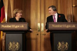 Gordon Brown British prime minister and Angela Merkel German chancellor