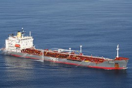 "the Biscaglia", a Liberia-flagged oil and chemical tanker ship is pictured after being hijacked, on November 28, 2008 in the Gulf of Aden. A german military helicopter were fished out three crewmen, two British and one Irish, after they jumped overboard to escape the pirates. AFP PHOTO MINISTERE DE LA DEFENSE / MARINE NATIONALE / SM. SABAT