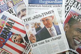 British national newspapers featuring Obama victory
