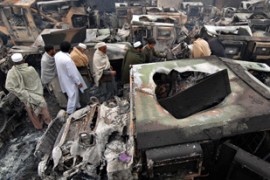 Burned Pakistan lorries