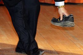 shoe that was thrown towards Chinese Premier Wen Jiabao at the University of Cambridge
