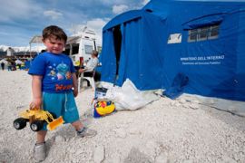 Boy tent city L''Aquila earthquake