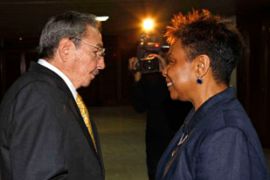 Raul Castro - Cuban president - meets Barbara Lee - US congresswoman