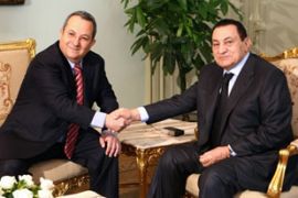 Ehud Barak, Israeli defence minister, meets Hosni Mubarak, Egypt president