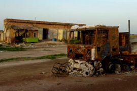 Wreckage of lorry after violence in Abyei region