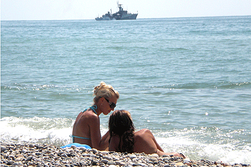 ABKHAZIA GALLERY A Russian warship guards the Abkhaz coastline near the resort of Novy Afon