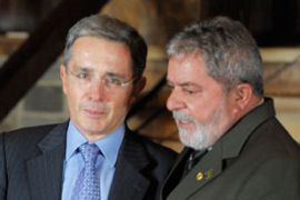Alvaro Uribe, Colombia president, meets Luiz Ignacio Lula Da Silva, Brazil president