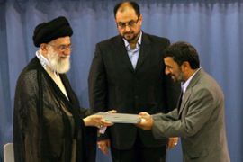 Mahmoud Ahmadinejad Iranian president and Ayatolla Khamenei