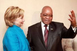Jacob Zuma, south Africa president, meets Hillary Clinton, US secretary of state