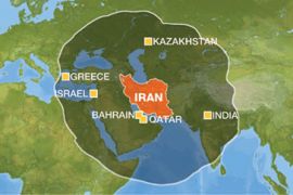 Map of 2,000km range of Iranian missiles