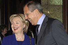 Russian Foreign Minister Sergey Lavrov, (R) and U.S. Secretary of State Hillary Rodham Clinton