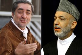 split screen of Abdullah and Karzai, Afghanistan