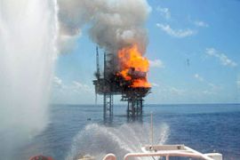 timor sea burning oil rig