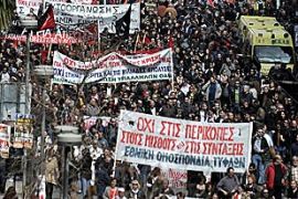 ARIS019 - Athens, -, GREECE : Demonstrators protest in Athens on March 11, 201, during a 24-hour general strike to protest the government's austerity plan to solve country's debt crisis