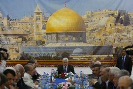 Palestinian President Mahmoud Abbas attends a meeting for the Palestine Liberation Organisation (PLO) in the West Bank city of Ramallah