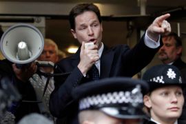 Britain''s Liberal Democrat leader Clegg addresses electoral