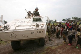 UN soldiers in tank patrols camp in Democratic Republic of Congo
