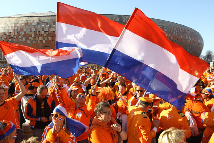 Dutch fans gather outside the stadium before the FIFA World Cup 2010 Final match