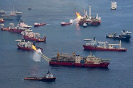 Natural gas is burned off support vessels from BP oil spill