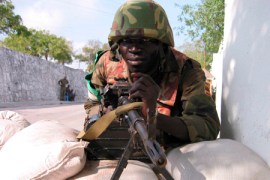 African Union peacekeepers secure the streets of Mogadishu, Somalia