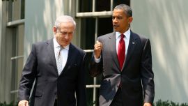 Barack Obama with Israeli Prime MinisterBenjamin Netanyahu walking outside White House