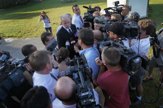 Pastor Terry Jones speaks to reporters outside the Dove World Outreach Center