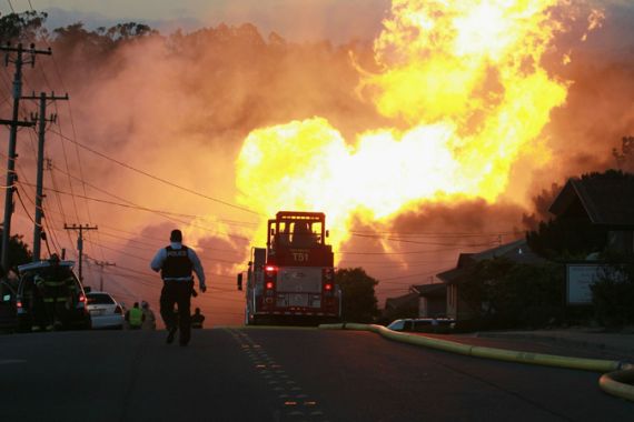 Flames from gas line explosion near San Francisco