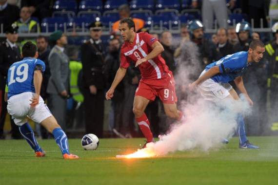 Riots at Serbia-Italy Euro qualifying match halt play