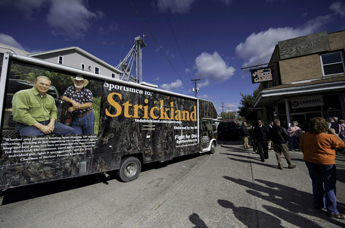 Strickland campaign vehicle in small town