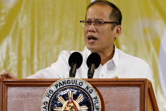 Philippine President Benigno Aquino delivers his speech during the World Teachers'' Day celebration at a sports arena in Pasig City, Metro Manila