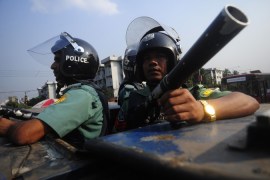 Bangladesh police on patrol in Dhaka
