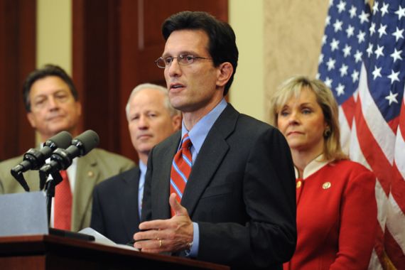 Republican Eric Cantor at a news briefing