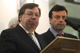 Irish Prime Minister Brian Cowen (L) and and the Minister for Finance Brian Lenihan (R)