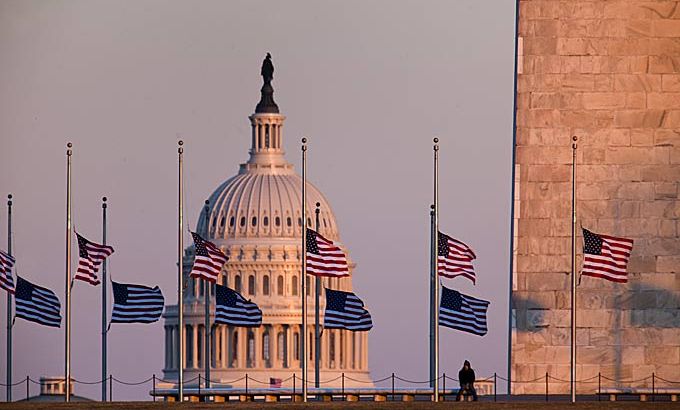Flags are seen around the Washington monument, in Washington, DC, USA, 09 January 2011 after US President Barack Obama signed a proclamation for flags to be flown at half-staff in the nation''s capitol Sunday to honor Democratic Congresswoman from Arizona Gabrielle Giffords