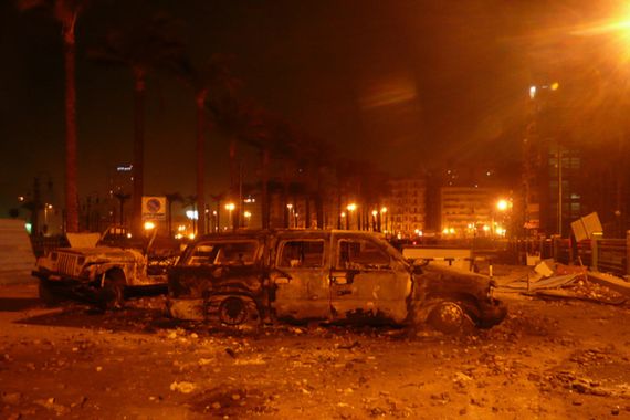Burnt out vehicle in cairo