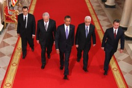 Mubarak, Netanyahu, Obama, Abbas, Abdullah II in White House
