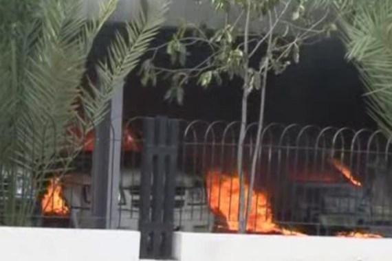 footage from Reuters showing fire in building in Sohar in Oman