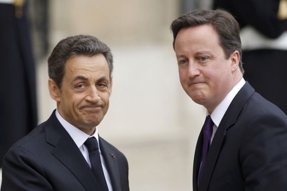 France''s Nicolas Sarkozy and UK''s David Cameron