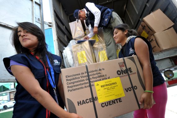 Peru electoral workers unload material