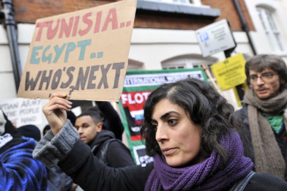 Protestors outside Egyptian embassy in London