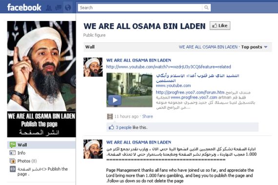 screengrab of pro-Osama bin Laden facebook page