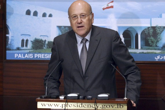 Lebanon''s Prime Minister Najib Mikati speaks after the announcement of a new government