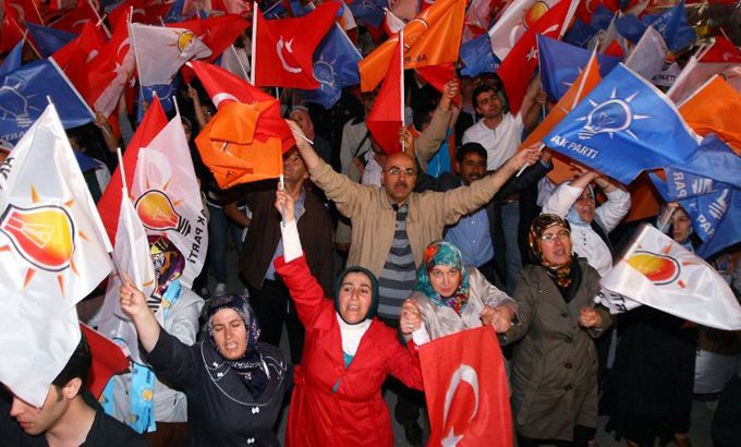 Supporters of Turkey''s ruling party the Justice and Development Party (AKP)
