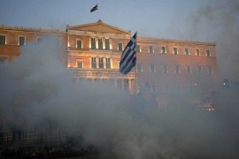 parliament greek greece tear gas