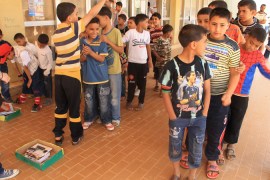 This is the third and final image which shows children taking part in a UNICEF-supported workshop aimed at raising awareness of unexploded remnants of war in a Benghazi camp.