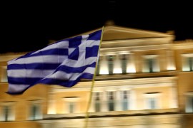Flag waving in front of Greek Parliament