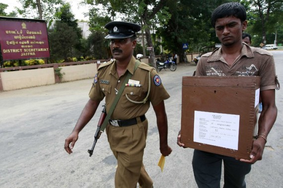ballot box carried in sri lanka police officer
