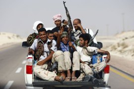 Libyan fighters in Brega