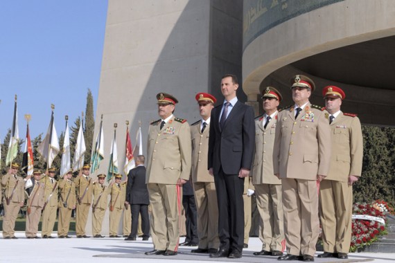 Bashar al-Assad with senior troops